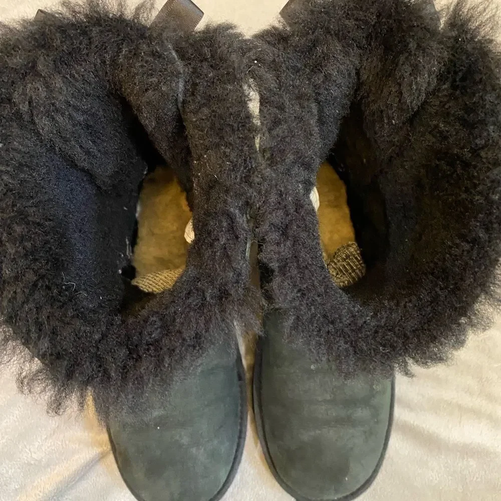 UGG Bailey Bow II Black Boots Women Size 6